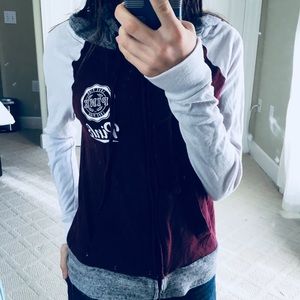 {PINK} Lightweight Maroon Zip Up Hooded Sweater